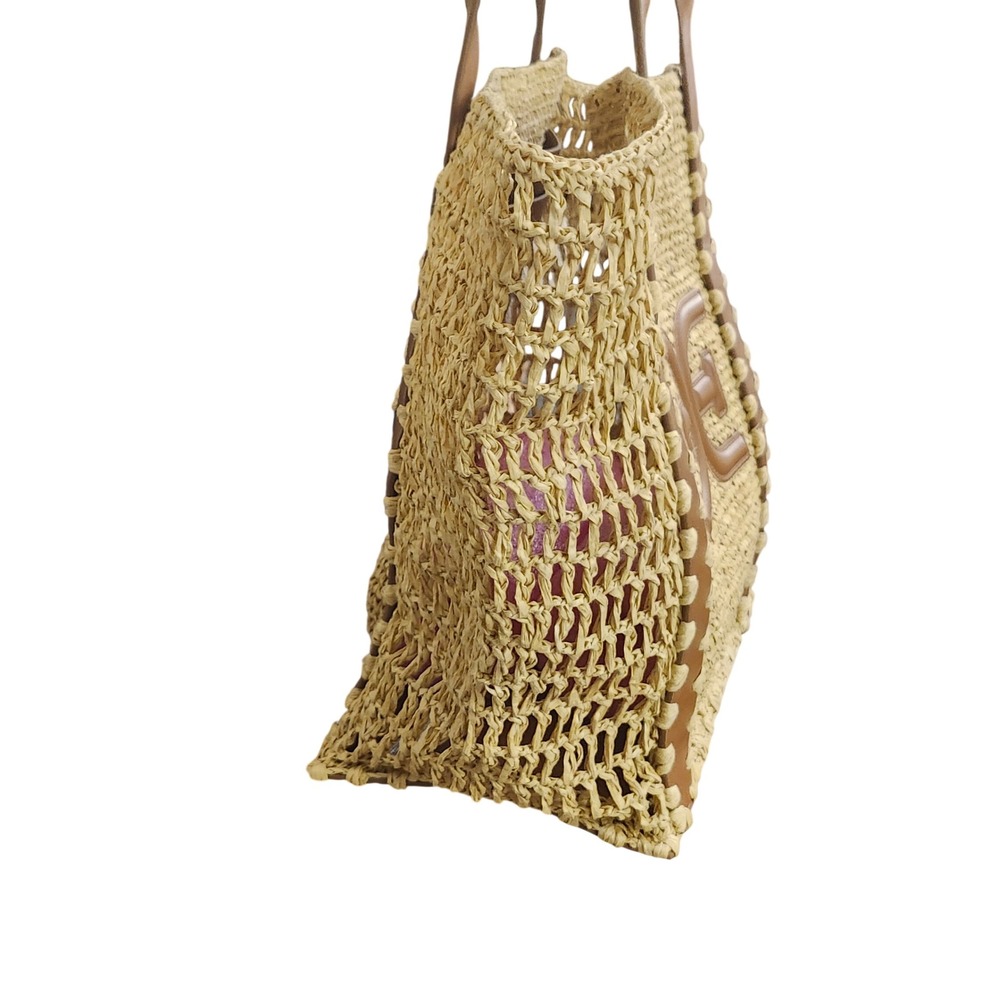 Sam Edelman Marley Woven Raffia Tote Bag Faux Leather Trim Summer Beach - Picture 8 of 12